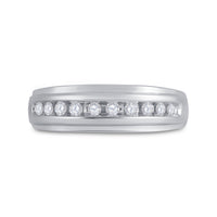 Load image into Gallery viewer, 14kt White Gold Mens Round Diamond Single Row Grooved Wedding Band Ring 1/4 Cttw
