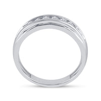 Load image into Gallery viewer, 14kt White Gold Mens Round Diamond Single Row Grooved Wedding Band Ring 1/4 Cttw
