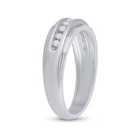 Load image into Gallery viewer, 14kt White Gold Mens Round Diamond Single Row Grooved Wedding Band Ring 1/4 Cttw

