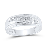 Load image into Gallery viewer, 10kt White Gold Mens Round Channel-set Diamond Single Row Wedding Band Ring 1/4 Cttw
