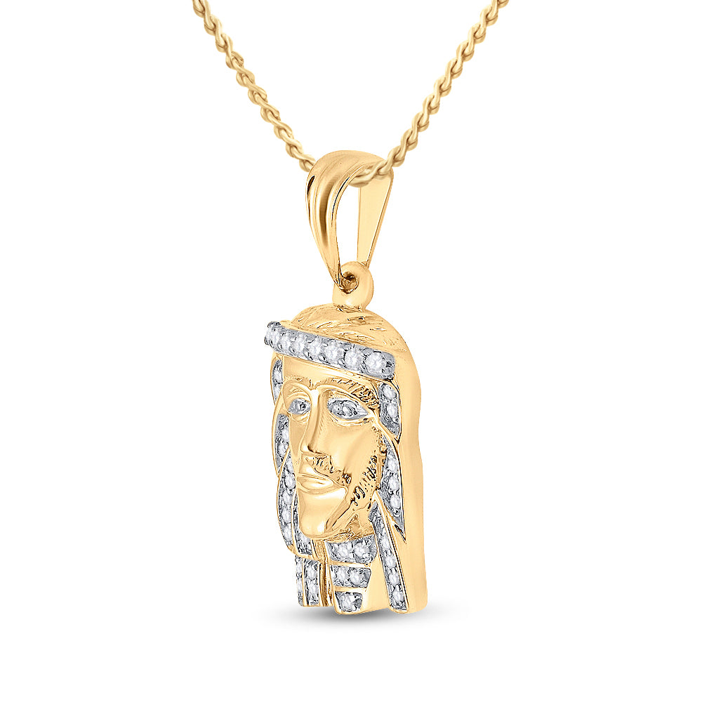 10k Yellow Gold Round Diamond Mens Jesus Christ Messiah Charm Pendant .29 Cttw