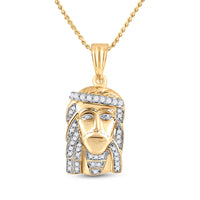 Load image into Gallery viewer, 10k Yellow Gold Round Diamond Mens Jesus Christ Messiah Charm Pendant .29 Cttw

