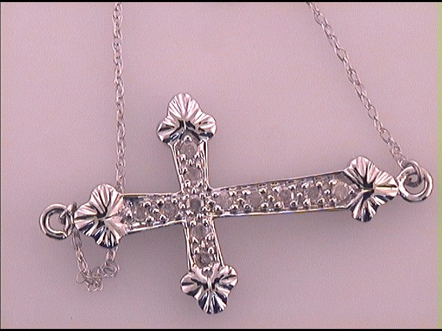 10kt White Gold Womens Diamond Cross Pendant Necklace 1/6 Cttw