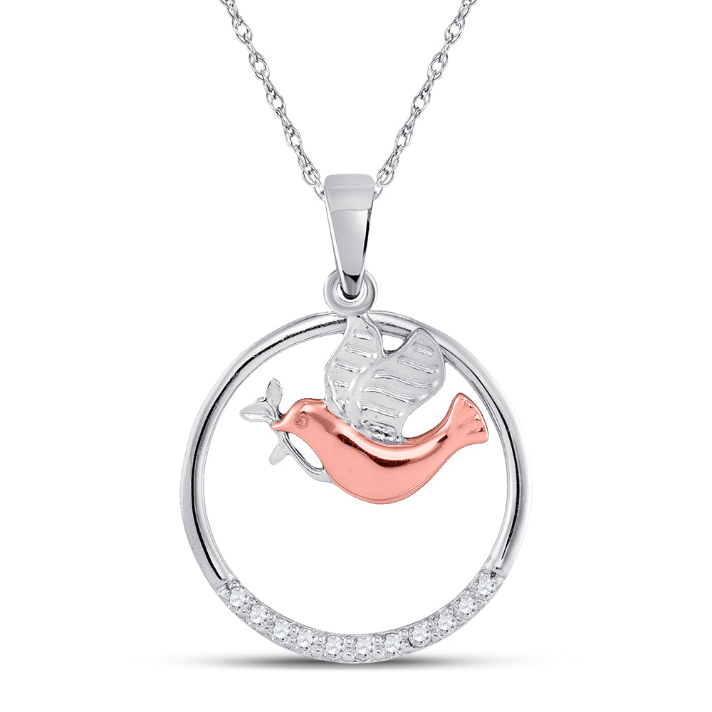 10kt Two-tone Gold Womens Round Diamond Dove Bird Circle Pendant 1/20 Cttw