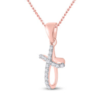 Load image into Gallery viewer, 10kt Rose Gold Womens Round Diamond Cross Faith Pendant 1/10 Cttw
