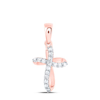 Load image into Gallery viewer, 10kt Rose Gold Womens Round Diamond Cross Faith Pendant 1/10 Cttw

