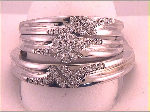 10kt White Gold His Hers Round Diamond Solitaire Matching Bridal Wedding Ring Band Set 1/3 Cttw