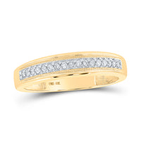 Load image into Gallery viewer, 10kt Yellow Gold His &amp; Hers Round Diamond Cluster Matching Bridal Wedding Ring Band Set 3/8 Cttw
