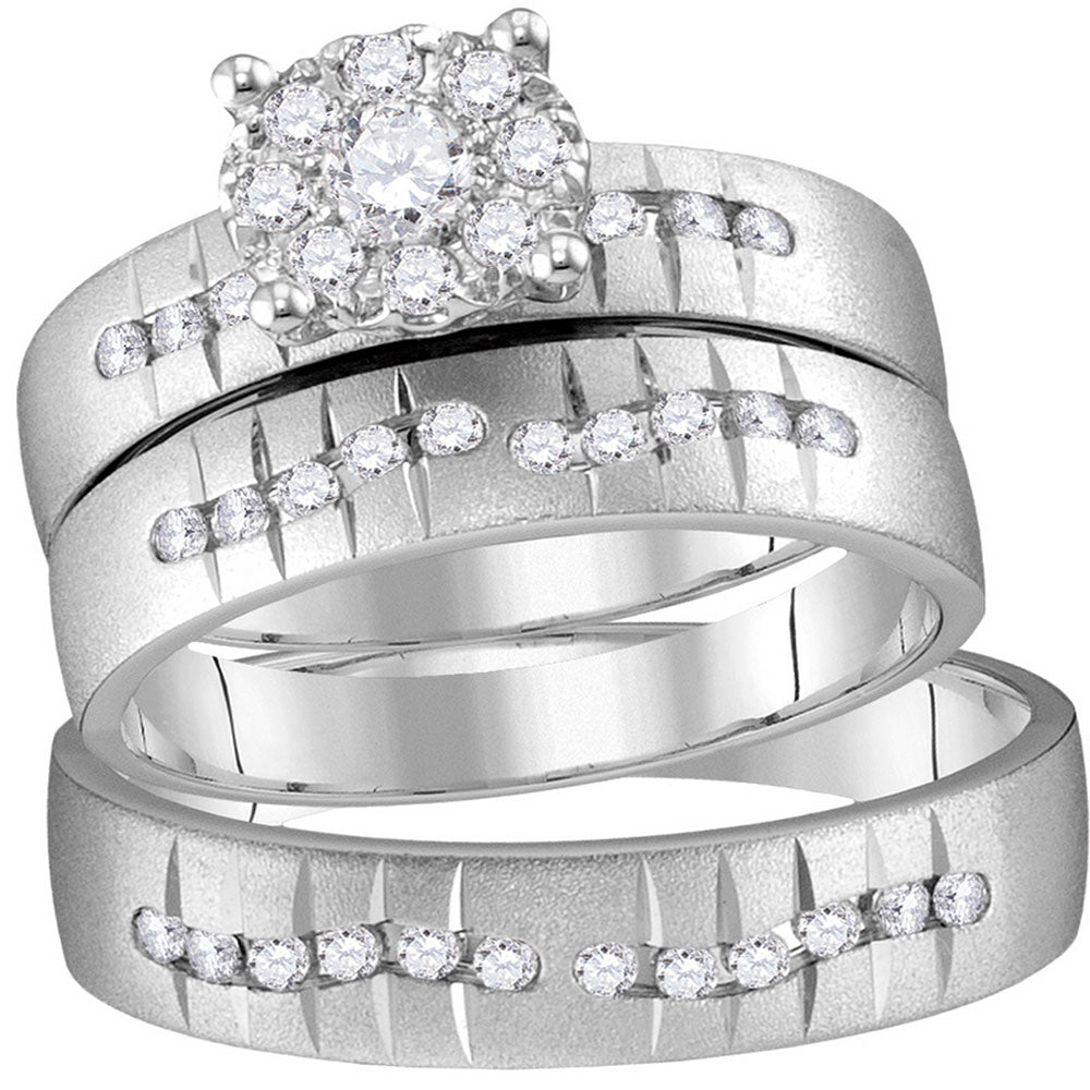 14kt Yellow Gold His & Hers Round Diamond Cluster Matching Bridal Wedding Ring Band Set 5/8 Cttw