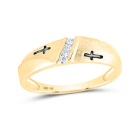 Load image into Gallery viewer, 14kt Yellow Gold Mens Round Diamond Double Cross Wedding Band Ring 1/20 Cttw
