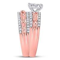 Load image into Gallery viewer, 10kt Rose Gold His &amp; Hers Round Diamond Cluster Twist Matching Bridal Wedding Ring Band Set 1.00 Cttw
