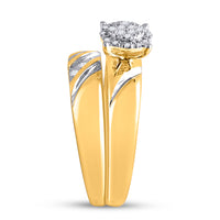 Load image into Gallery viewer, 10k Yellow Gold Round Diamond His &amp; Hers Matching Trio Wedding Bridal Engagement Ring Band Set 1/5 Cttw
