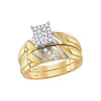Load image into Gallery viewer, 14kt Yellow Gold His &amp; Hers Round Diamond Cluster Matching Bridal Wedding Ring Band Set 1/4 Cttw

