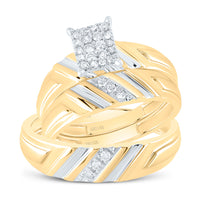 Load image into Gallery viewer, 14kt Yellow Gold His &amp; Hers Round Diamond Cluster Matching Bridal Wedding Ring Band Set 1/4 Cttw
