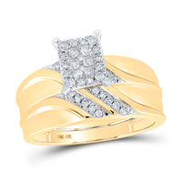Load image into Gallery viewer, 10k Yellow Gold Diamond Cluster Matching Trio His &amp; Hers Wedding Ring Band Set 1/3 Cttw
