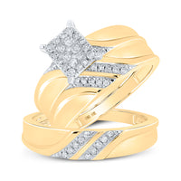 Load image into Gallery viewer, 10k Yellow Gold Diamond Cluster Matching Trio His &amp; Hers Wedding Ring Band Set 1/3 Cttw
