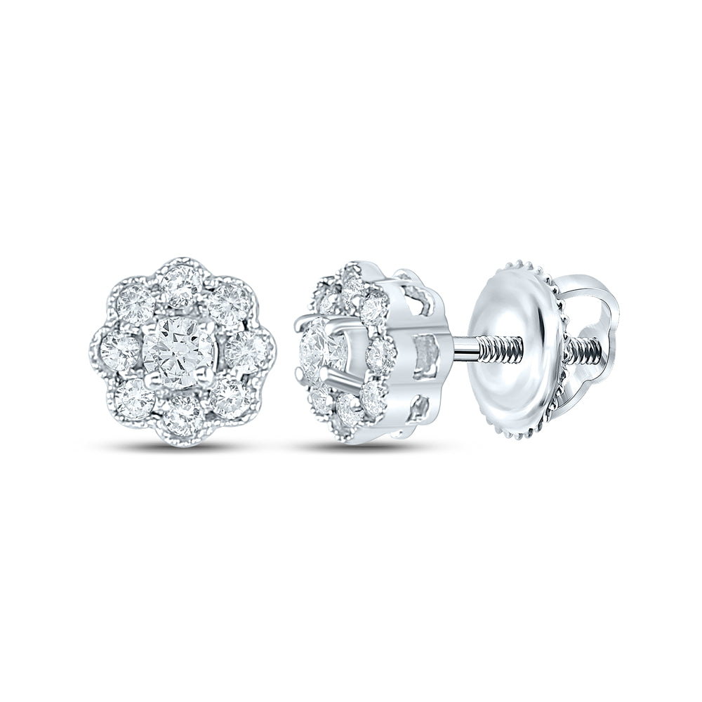 14kt White Gold Womens Round Diamond Flower Solitaire Stud Earrings 1/4 Cttw