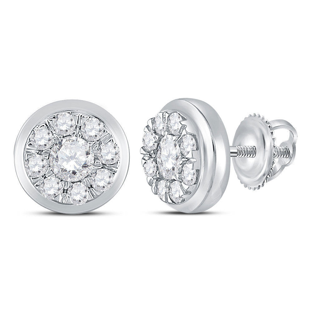 14kt White Gold Womens Round Diamond Cluster Stud Earrings 1.00 Cttw