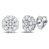Load image into Gallery viewer, 14kt White Gold Womens Round Diamond Cluster Stud Earrings 5/8 Cttw
