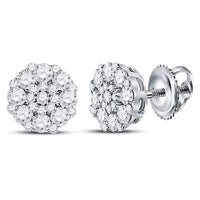 Load image into Gallery viewer, 14kt White Gold Womens Round Diamond Cluster Stud Earrings 5/8 Cttw
