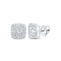 Load image into Gallery viewer, 14kt White Gold Womens Round Diamond Square Cluster Earrings 1/4 Cttw
