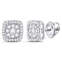 Load image into Gallery viewer, 14kt White Gold Womens Round Diamond Square Cluster Earrings 1/4 Cttw

