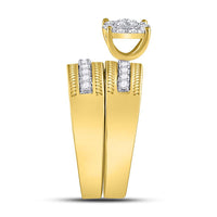 Load image into Gallery viewer, 10kt Yellow Gold His &amp; Hers Round Diamond Cluster Matching Bridal Wedding Ring Band Set 3/4 Cttw
