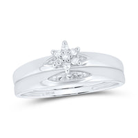 Load image into Gallery viewer, 10kt White Gold His &amp; Hers Round Diamond Cluster Matching Bridal Wedding Ring Band Set 1/12 Cttw
