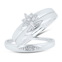 Load image into Gallery viewer, 10kt White Gold His &amp; Hers Round Diamond Cluster Matching Bridal Wedding Ring Band Set 1/12 Cttw
