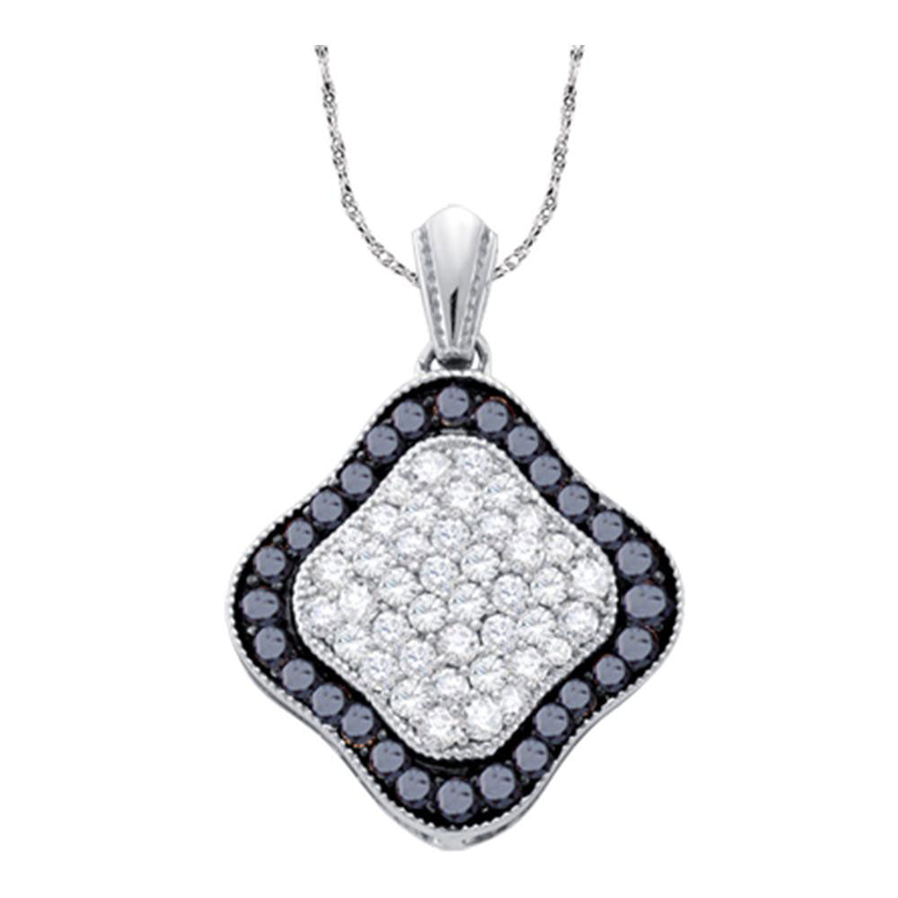 10kt White Gold Womens Round Black Color Enhanced Diamond Cluster Pendant 1.00 Cttw