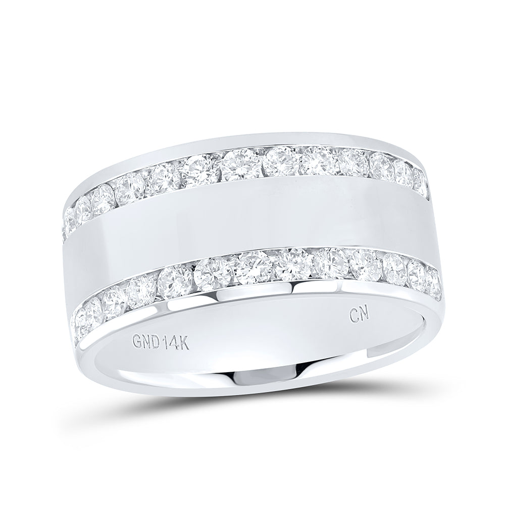 14kt White Gold Womens Round Channel-set Diamond Double Row Wedding Band 1.00 Cttw