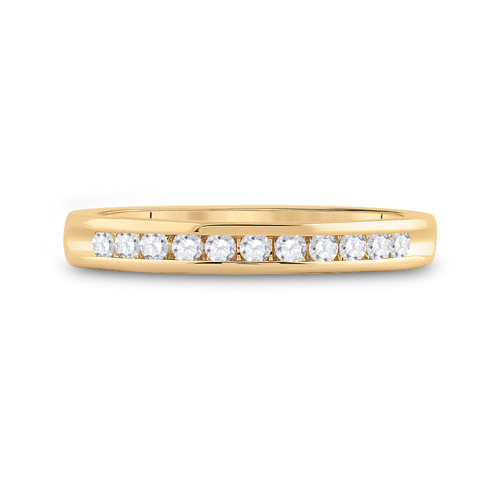 14kt Yellow Gold Womens Machine Set Round Diamond Wedding Channel Band 1/4 Cttw