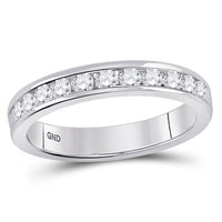 Load image into Gallery viewer, 14kt White Gold Womens Machine Set Round Diamond Wedding Channel Band 1/2 Cttw
