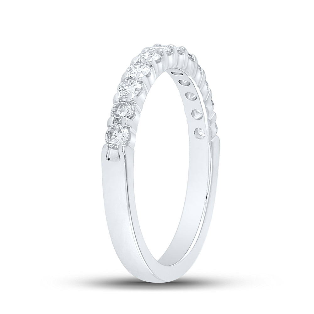 14kt White Gold Womens Machine Set Round Diamond Single Row Wedding Band 1/2 Cttw