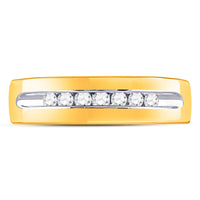 Load image into Gallery viewer, 14kt Yellow Gold Mens Machine Set Round Diamond Wedding Channel Band Ring 1/4 Cttw
