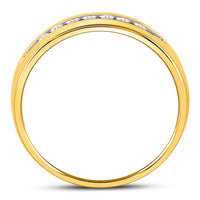 Load image into Gallery viewer, 14kt Yellow Gold Mens Machine Set Round Diamond Wedding Channel Band Ring 1/4 Cttw

