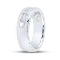 Load image into Gallery viewer, 14kt White Gold Mens Machine Set Round Diamond Wedding Channel Band Ring 1-1/2 Cttw
