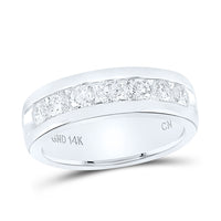 Load image into Gallery viewer, 14kt White Gold Mens Machine Set Round Diamond Wedding Channel Band Ring 1-1/2 Cttw
