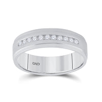 Load image into Gallery viewer, 14kt White Gold Mens Round Diamond Single Row Wedding Band Ring 1/4 Cttw
