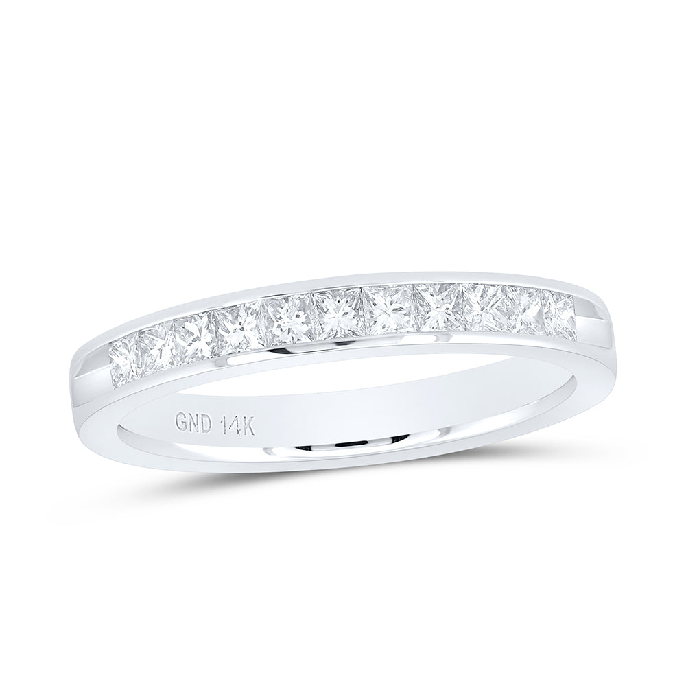 14kt White Gold Womens Princess Diamond Single Row Wedding Band 1/2 Cttw
