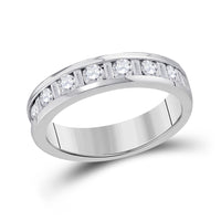 Load image into Gallery viewer, 14kt White Gold Womens Alternating Round Baguette Diamond Single Row Wedding Band 1.00 Cttw
