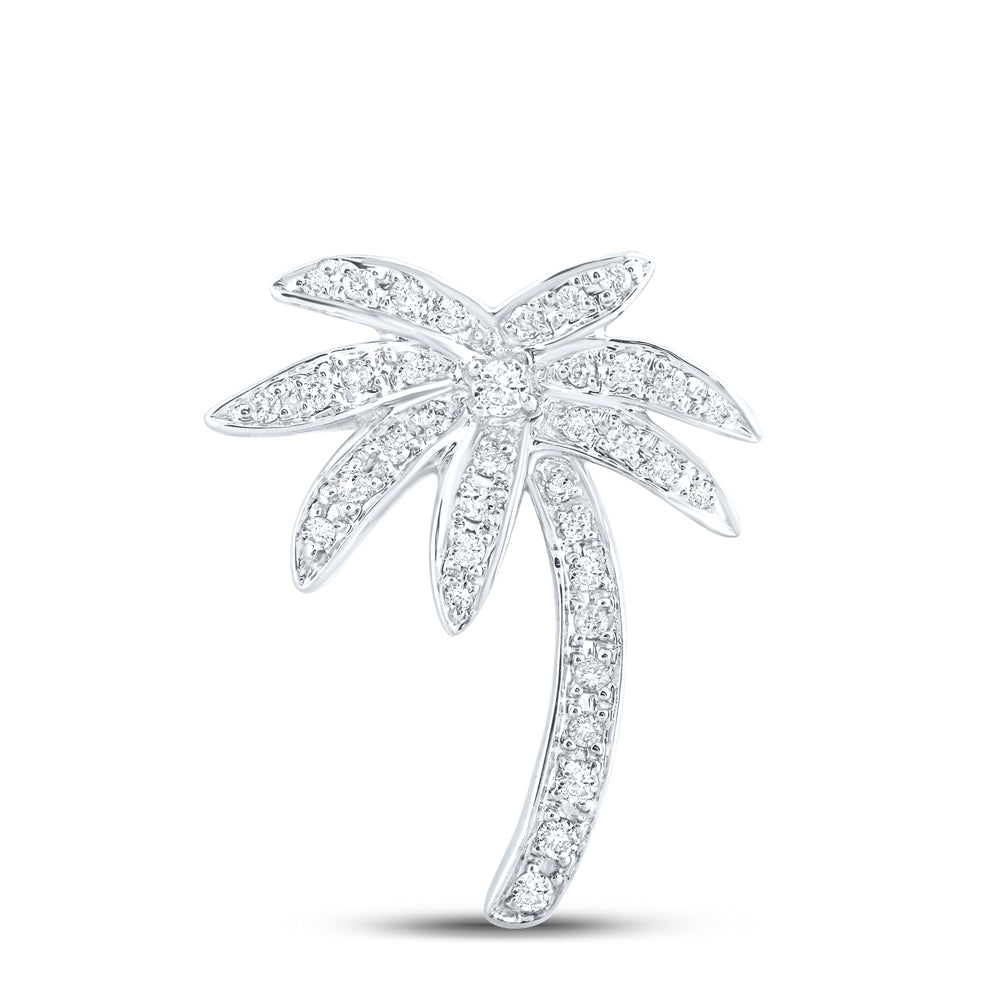 14kt White Gold Womens Round Diamond Palm Tree Nautical Beach Pendant 1/4 Cttw