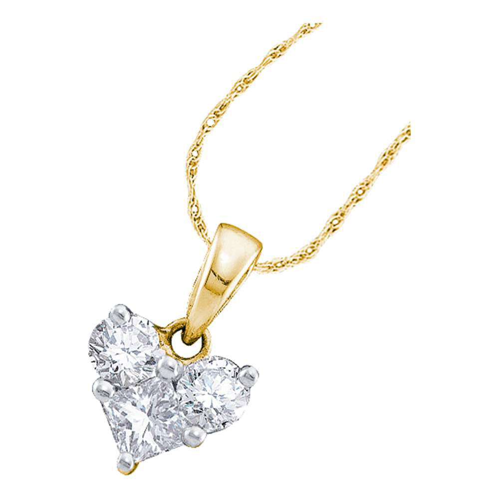 14kt Yellow Gold Womens Princess Diamond Heart Pendant 1/2 Cttw