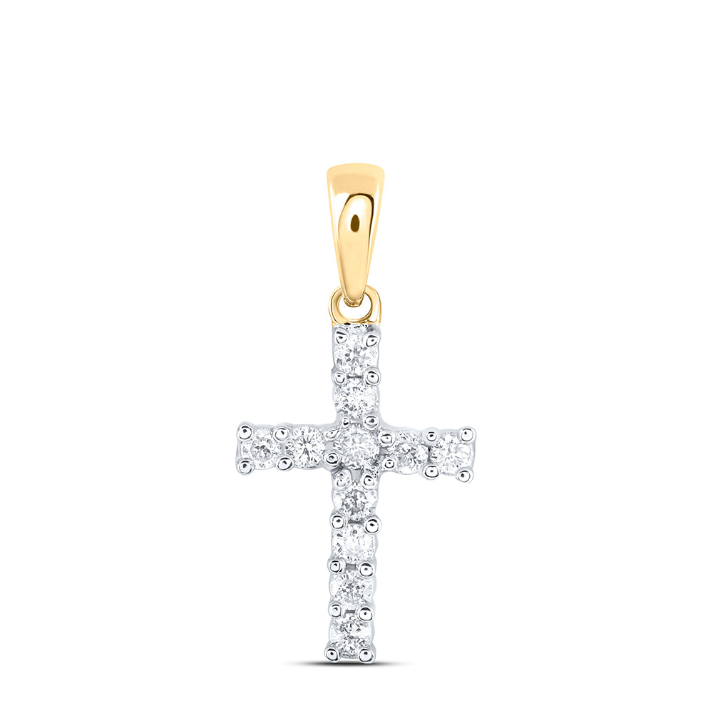 14kt Yellow Gold Womens Round Diamond Cross Faith Pendant 1/8 Cttw
