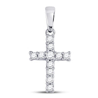 Load image into Gallery viewer, 14kt White Gold Womens Round Diamond Cross Faith Pendant 1/8 Cttw
