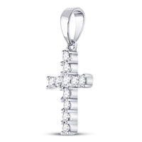 Load image into Gallery viewer, 14kt White Gold Womens Round Diamond Cross Faith Pendant 1/8 Cttw
