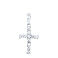 Load image into Gallery viewer, 14kt White Gold Womens Round Diamond Cross Faith Pendant 1/8 Cttw

