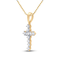 Load image into Gallery viewer, 14kt Yellow Gold Womens Round Diamond Cross Faith Pendant 1/10 Cttw
