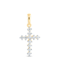 Load image into Gallery viewer, 14kt Yellow Gold Womens Round Diamond Cross Faith Pendant 1/10 Cttw

