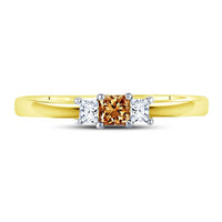 Load image into Gallery viewer, 14kt Yellow Gold Womens Brown Diamond 3-stone Engagement Bridal Ring 1/4 Cttw
